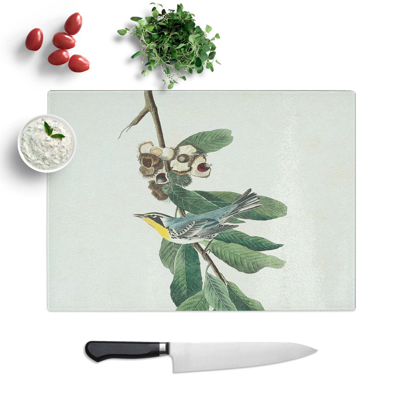 Tempered Glass Yellow Throated Warbler by John James Audubon Cutting Board, 28.5 cm W x 20 cm L
