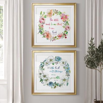 Floral Scripture Wreath I - ensemble de 2 reproductions d'art encadrées