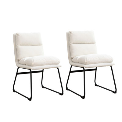 Contemporary Upholstered Dining Chairs In Vanilla White, Of 2 - Soft Foam Fill And Sled Base For Chairs, 2, White Comfortable Filled Seats With Room
