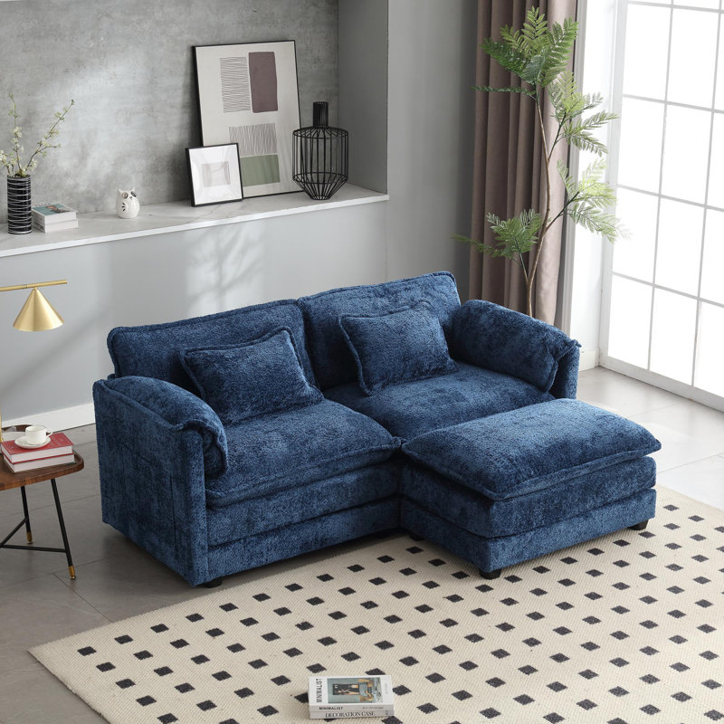 Causeuse de style moderne avec accoudoirs amovibles, Chenille bleue marine, H 31,1 po x l 76,8 po x P 29,5 po