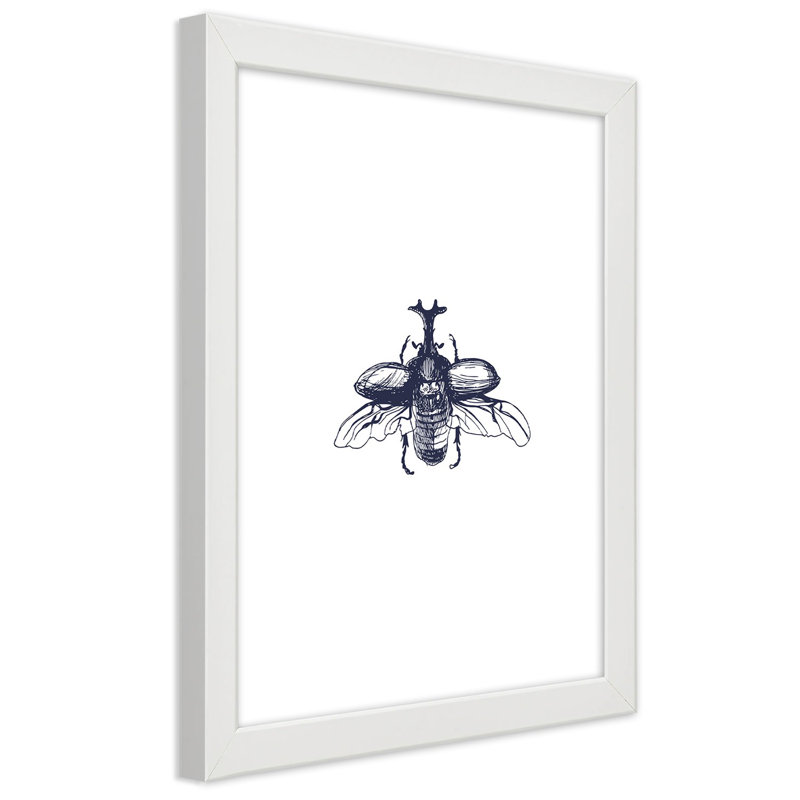 Beetle Insect - Single Picture Frame Print, 100cm H x 70cm W, White