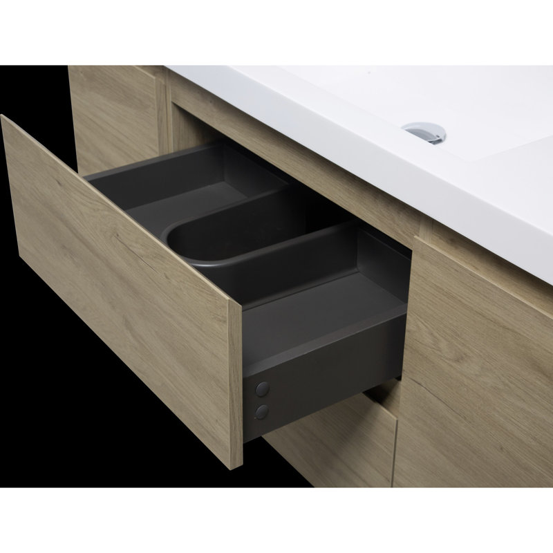 Meuble-lavabo mural moderne pour salle de bain, Chêne