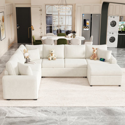 Divan-lit modulaire avec canapé-lit de 112,2 po avec repose-pieds avec rangement, trois oreillers et appareils de chargement pour le salon