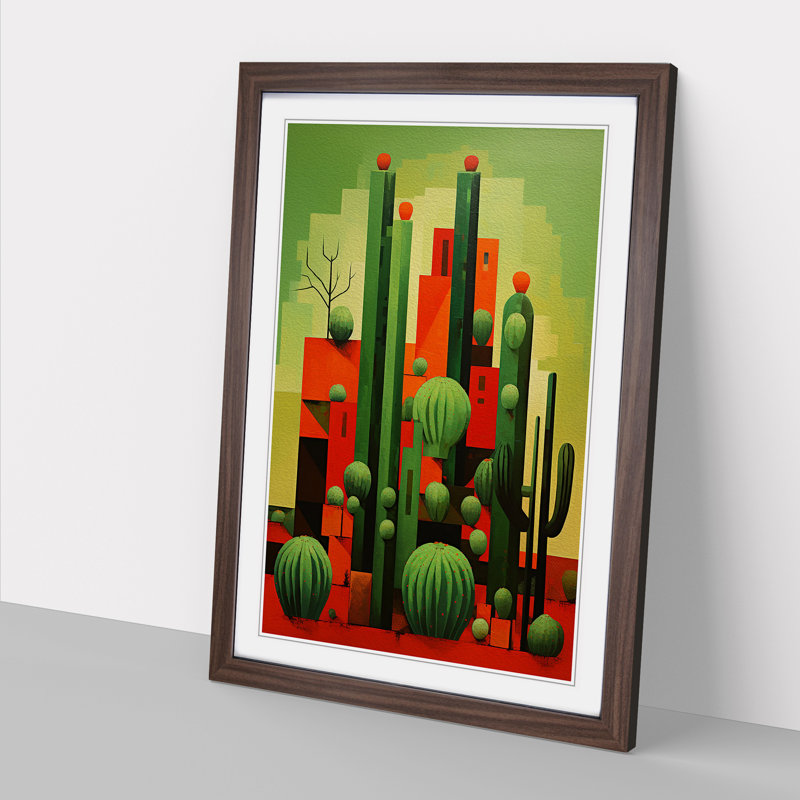 Cactus Constructivism - Framed Print, Walnut Framed, 34cm H x 25cm W x 2cm D