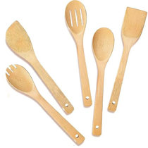 5pcs, Bamboo Ladles, Wooden Spoons Utensils, Bamboo Cooking Utensils Carve  Burned Wooden Spoon, Slotted Spatulas, Funny Kitchen Gadgets Non-stick