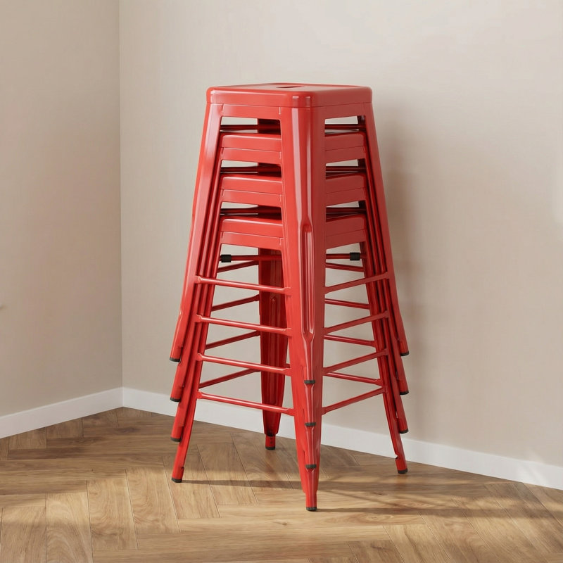 Counter Stool with Metal Frame, Red