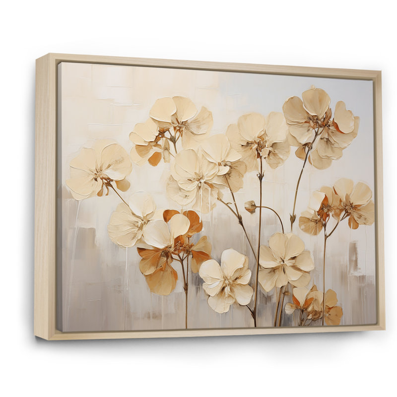 Minimalisme beige et géraniums bleus I, H 34 po x l 44 po x P 1,5 po, Cadre naturel flottant