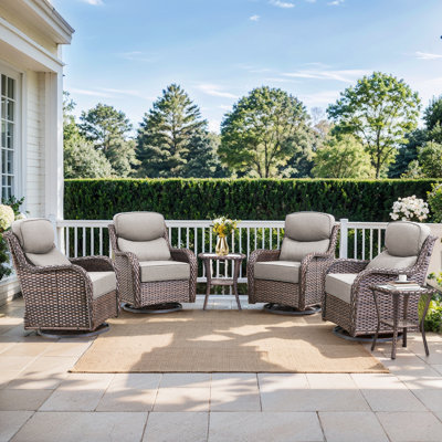 Meriline 4 - Person Outdoor Wicker Conversation Set With Swivel & Glider Chairs And Tempered Glass Side Table