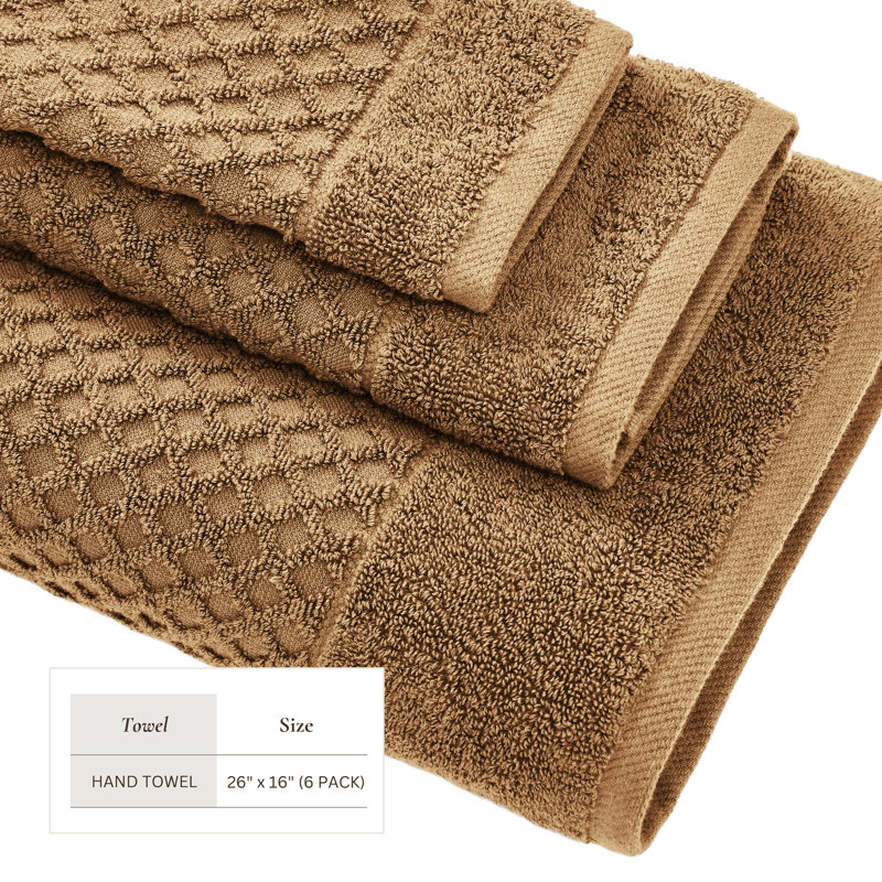 Ultra-Soft & Absorbent 100% Cotton Towel Set, Hand Towels - 6 Pack, Mocha Diamond