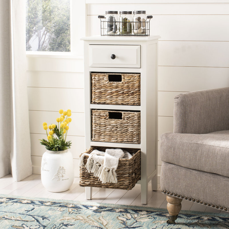 Painswick Solid Wood Top 1 End Table with Storage, Distressed White