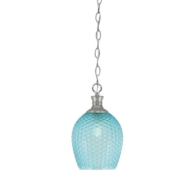 Quapaw Zola Chain Hung Pendant With 7.5" Turquoise Textured Glass