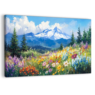 Art mural floral, décoration murale fleurs, art mural fleurs sauvages, art mural floral sur toile pour le salon, art mural paysage de montagne nature pour chambre à coucher prêt à accrocher 24 po x 36 po