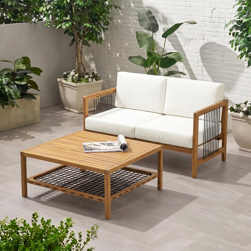 Ensemble de canapés de patio moderne, causeuse en bois d'acacia avec table de rangement pour la maison