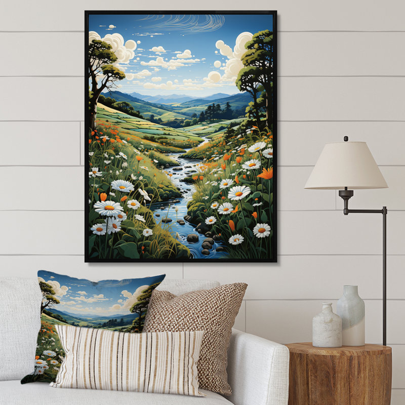 Barid " Countryside River Bend I ", Black Framed, 20" H x 12" W x 1" D