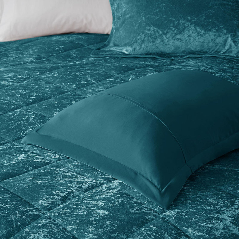 Ensemble d'édredon en velours 4 pièces, Sarcelle, Édredon simple + 3 pièces supplémentaires