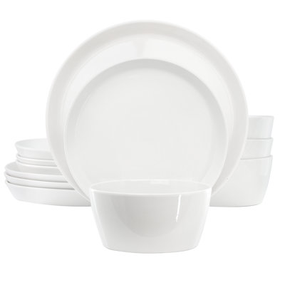 Martha Stewart Selma 12 Piece Fine Ceramic Dinnerware Set in White
