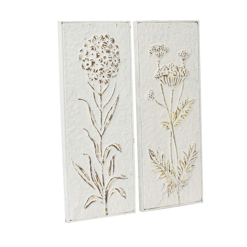 Metal Relief Floral Home Wall Decor with Gold Detailing
