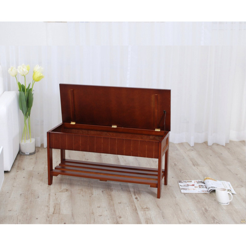 Quality Solid Wood Shoe Bench With Storage, Cherry, Cherry