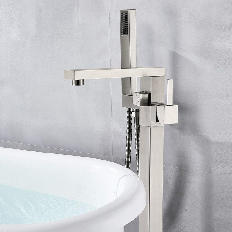 Brushed Nickel Modern Freestanding Tub Faucet with Hand Shower