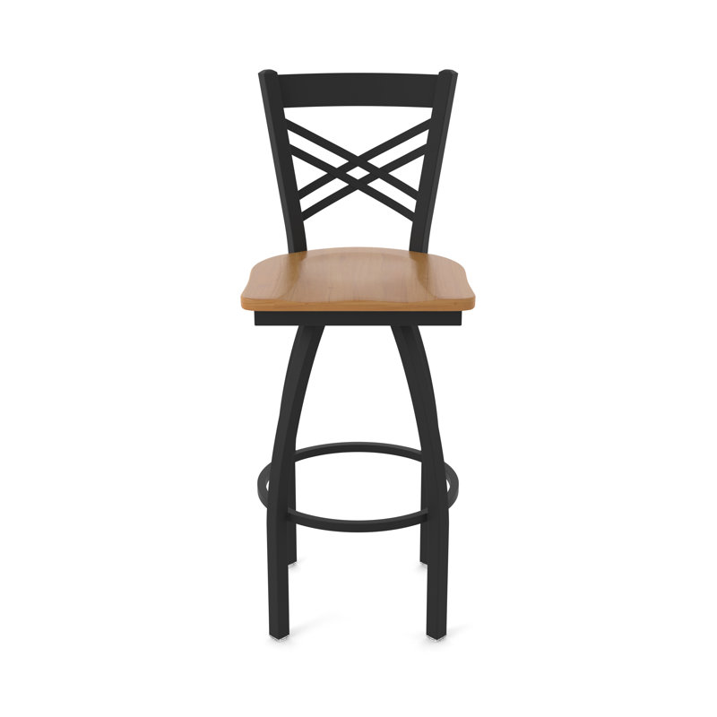 820 Catalina Swivel Bar Stool, Wood-Medium Maple, Black Wrinkle, Counter Stool (25" Seat Height)