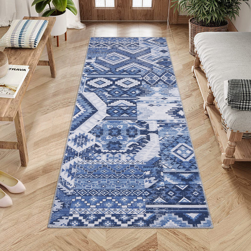 Machine Washable Area Rug Bohemian Rugs for Living Room Low Pile Non-Shedding Vintage Carpet for Bedroom Dining Home Office