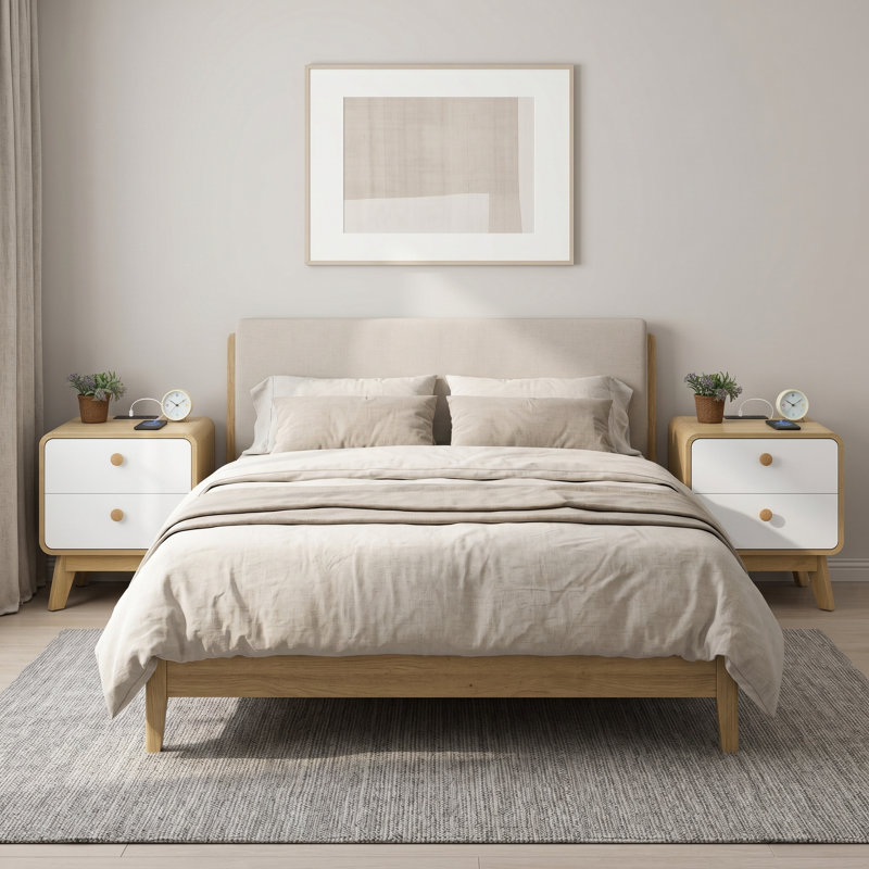 Aries 2 Drawer Nightstand with Charging Station, Bedside Table with Storage Drawers, Night Stand for Bedroom, End Table or Side Table for Living Room, 15.5" D x 18.9" W x 21.7" H