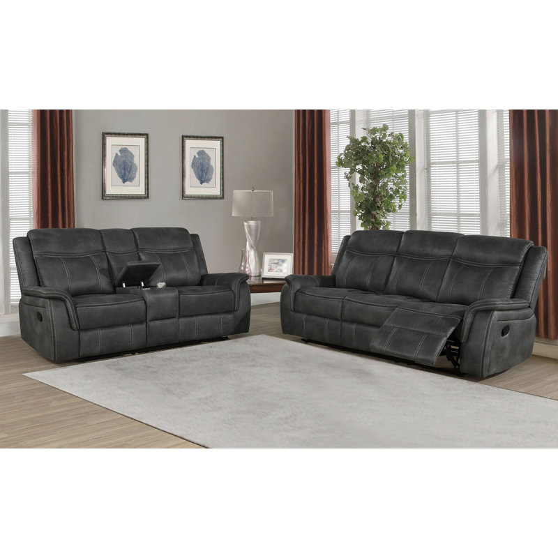 Wulfson 2-piece Upholstered Reclining Sofa Set Charcoal, 2 Pieces: Sofa, Loveseat