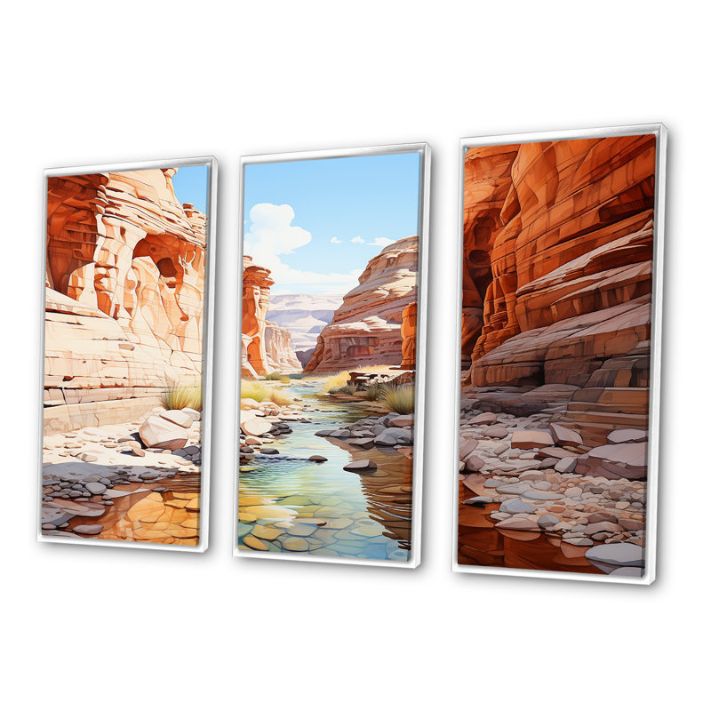 «River By The Canyon Landscape», ensemble de reproduction d'art mural Canyon, Cadre flottant blanc
