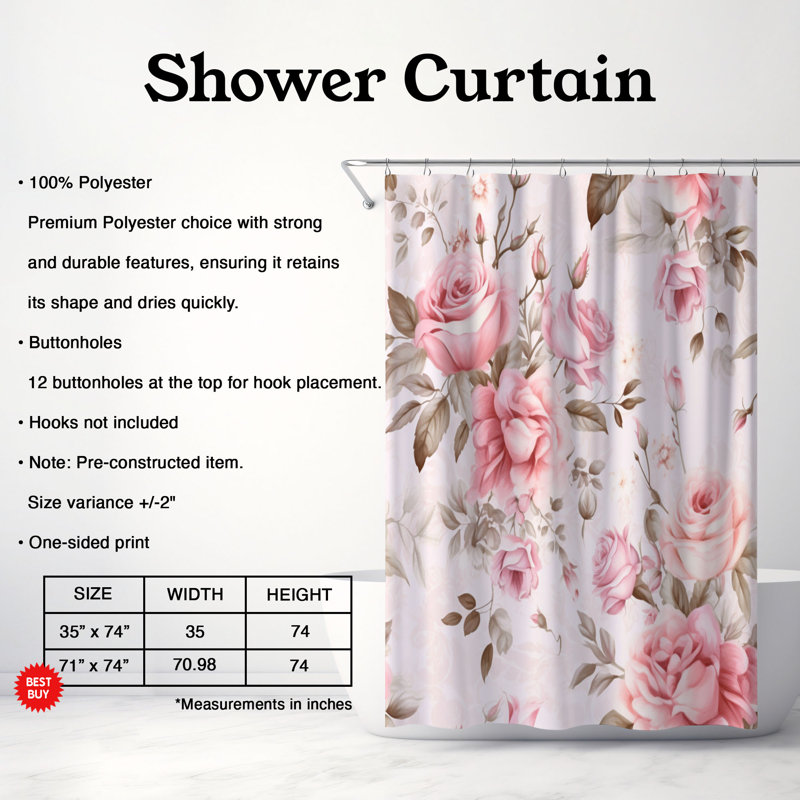 Rideau de douche Vintage Rose - Premium, H 74 po x l 71 po