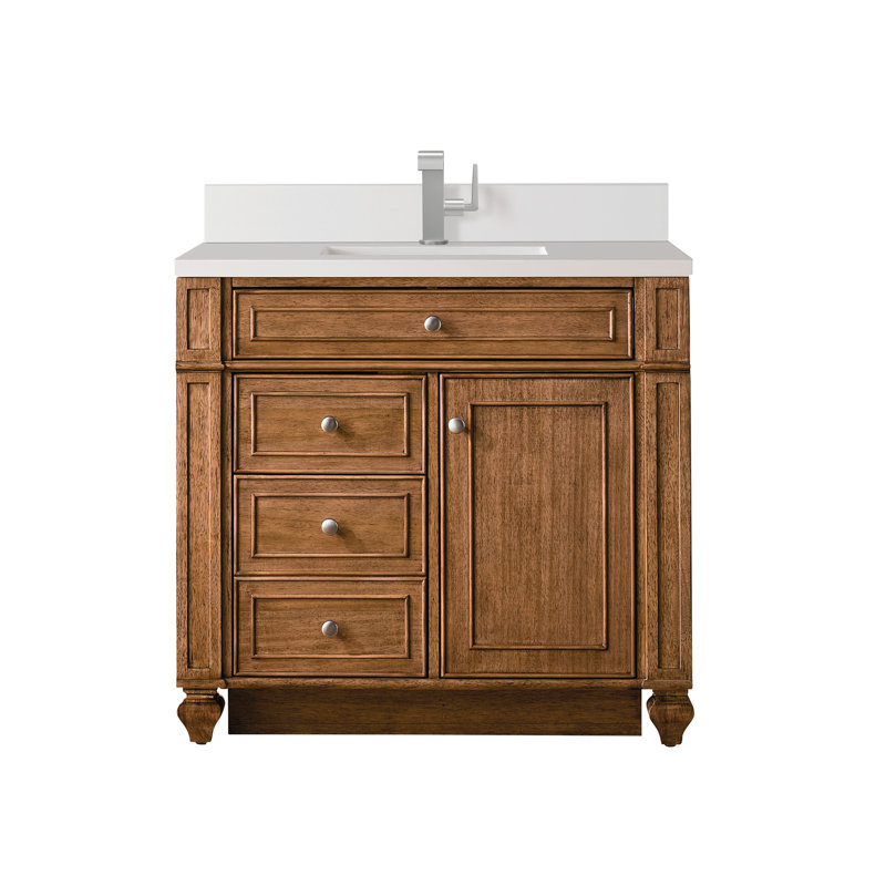 Bristol 36'' W Single Vanity, Single-Hole, Saddle Brown, White Zeus
