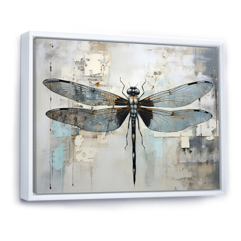 Dragonfly Delight IV - Libellule, art mural, H 24 po x l 32 po, Cadre flottant blanc