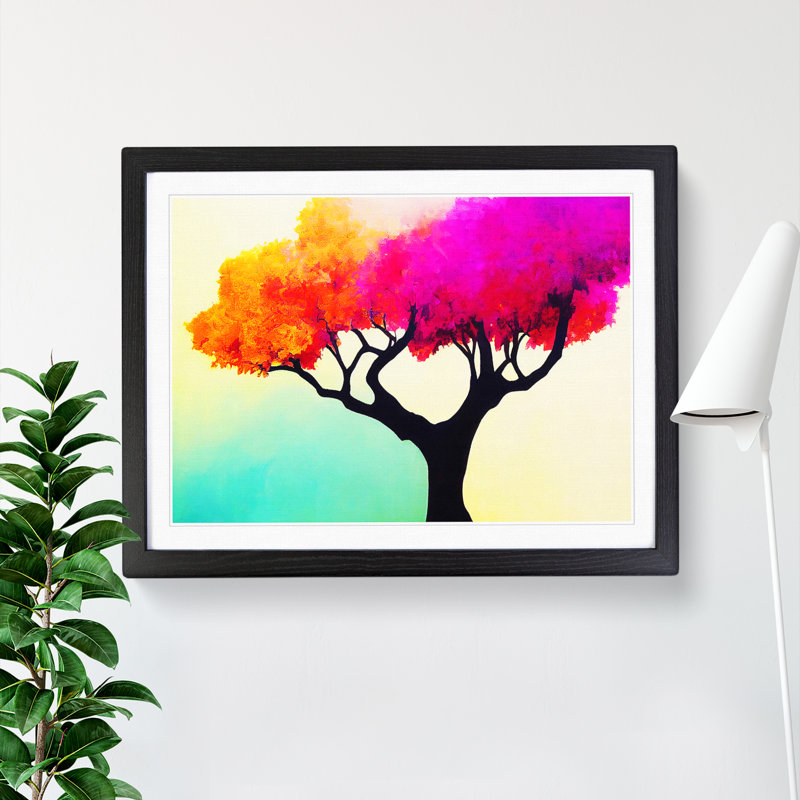 Enthralling Colourful Tree Abstract - Single Picture Frame Painting, 46cm H x 64cm W x 2cm D, Black 