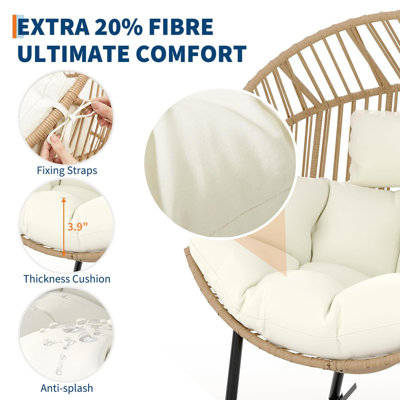 Fauteuil à bascule en osier avec coussin moelleux et coussin pour patio