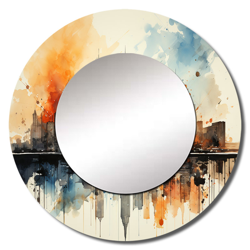 Safta Colorful Nyc Cityscape Watercolor II - New York City grand miroir mural, 29 po x 29 po