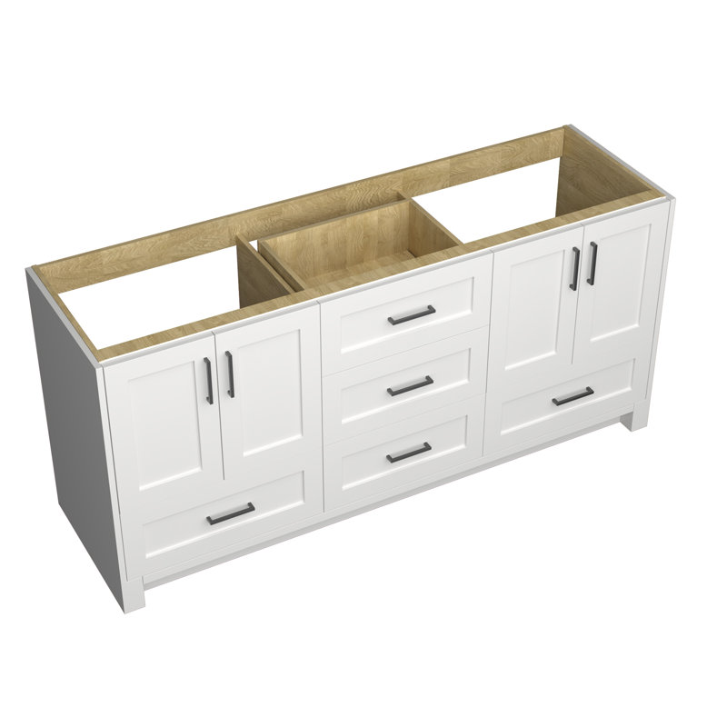 Meuble-lavabo double 72 po en bois massif, Blanc / noir mat