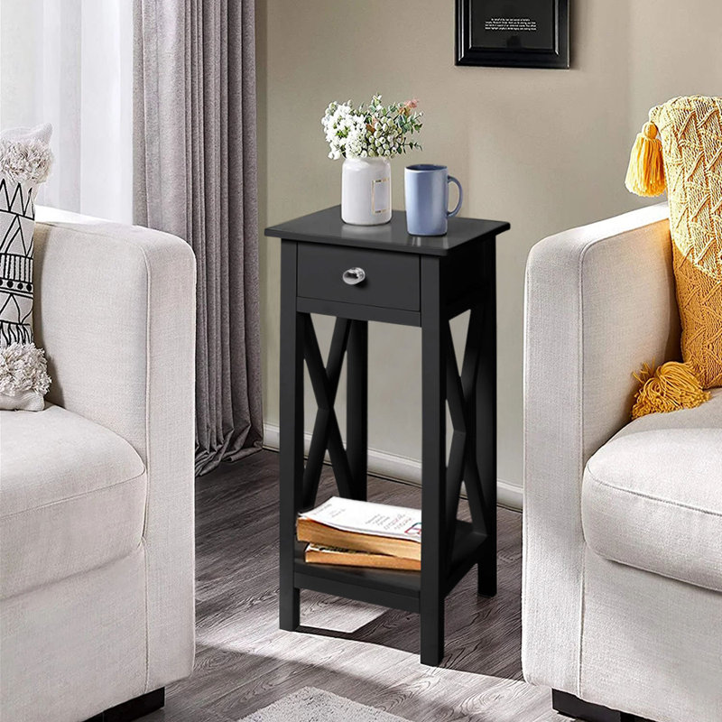 Drusilla 27cm W Manufactured Wood Bedside Table, Black