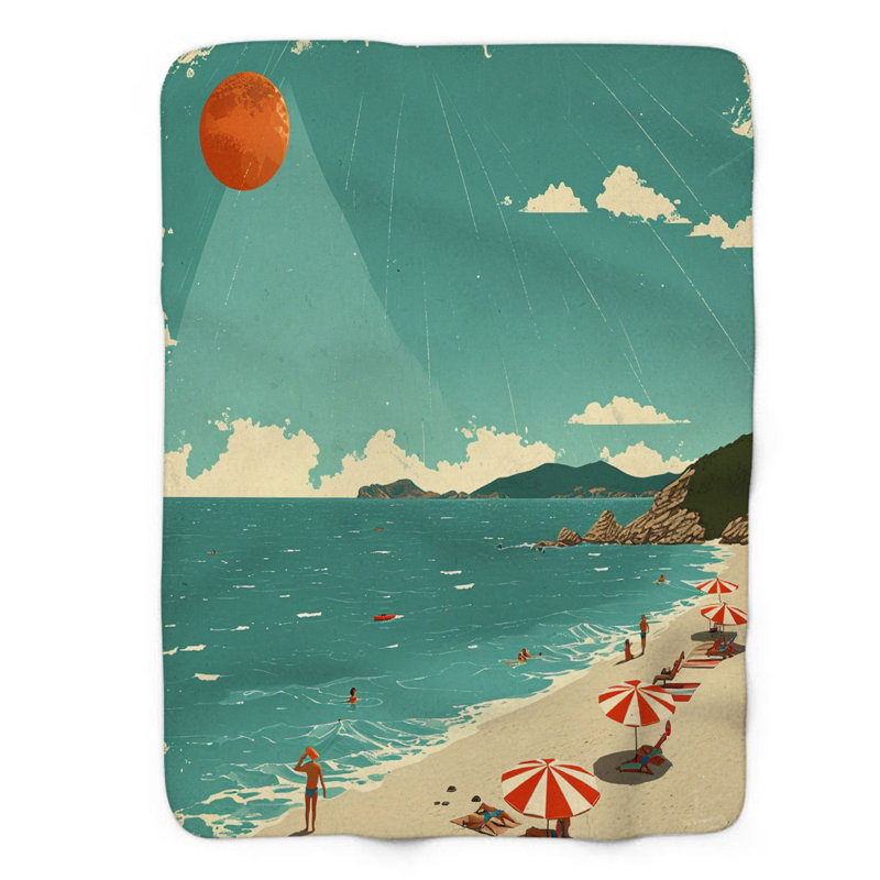 Classic Island Beach - Couverture sherpa de qualité supérieure 1 pièce, Lit simple