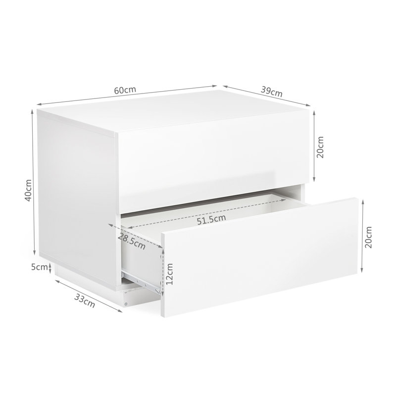 Clickett 2 Drawer Bedside Table, White