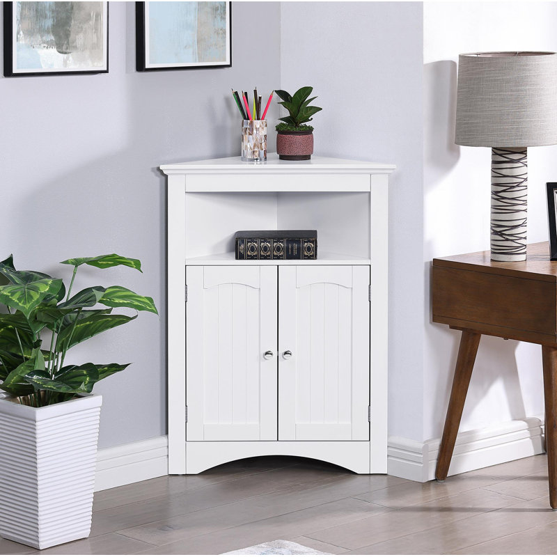 Bathroom Floor Corner Cabinet With Doors And Shelves, Kitchen, Living Room,Free Standing Storage Cabinet For Bathroom, White