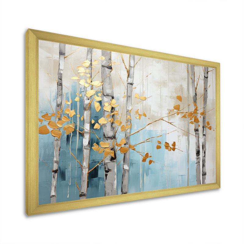 «Blue Zen and Blue Zen Moment Bamboo VII - Bamboo Wall Prints_106598, H 16 po x l 32 po x P 1 po, Cadre doré simple