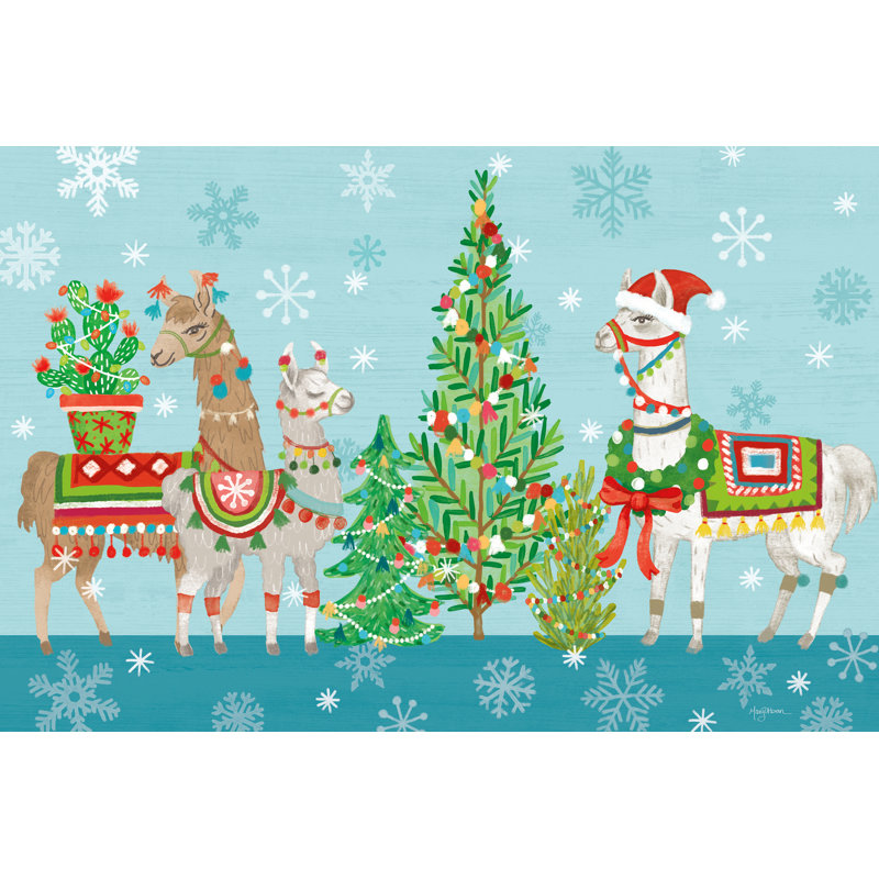 «Lovely Llamas Christmas», reproduction encadrée, H 24 po x l 36 po x P 1,25 po, Papier avec cadre érable, Non