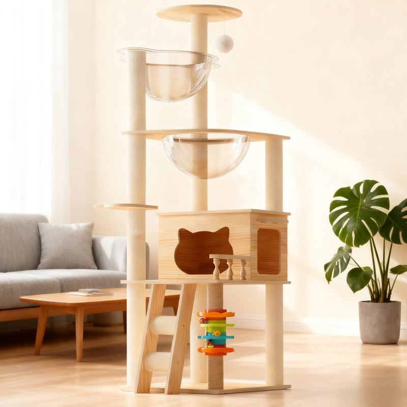 Tour pour chat de 59 pouces pour félins d'intérieur, avec un design élégant, des poteaux à griffes recouverts et confortable