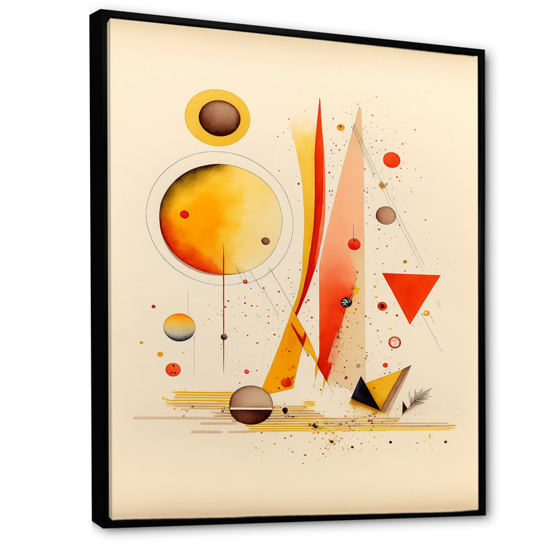 Abstrait géométrique orange et jaune I - reproduction sur toile, H 40 po x l 30 po x P 1,5 po, Toile avec cadre flottant noir