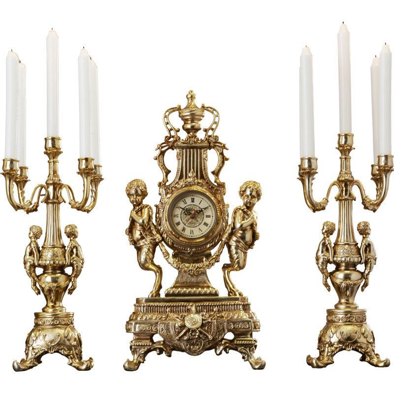 Ensemble 3 pièces horloge de château et candélabre