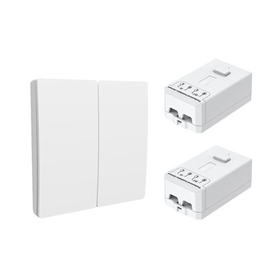 Ener - J 2 Gang Wireless Kinetic Switch and 5A RF Receiver Set White Dimmable and Non Dimmable 240V