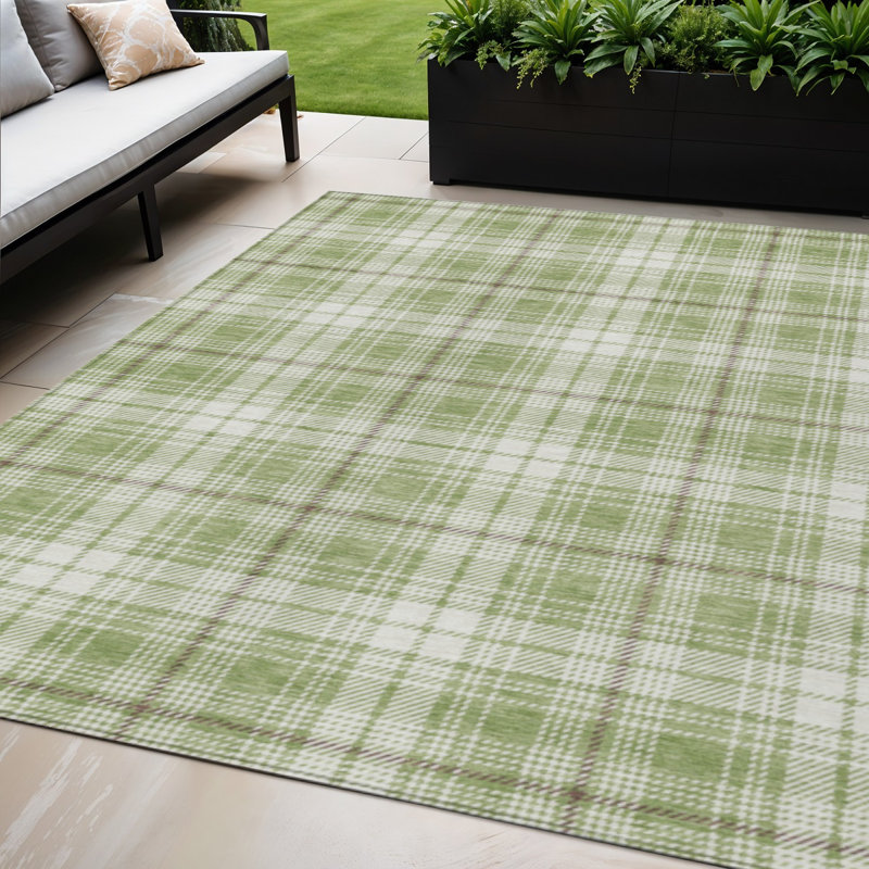 Tapis d'intérieur / extérieur 5 pi x 8 pi vert à motif artichaut brun et ivoire lavable