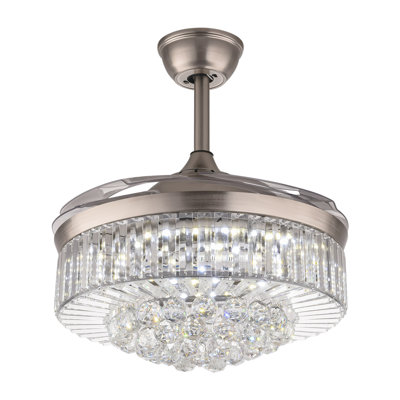  36Inch Crystal Retractable Ceiling Fan LED Light With Remote Control