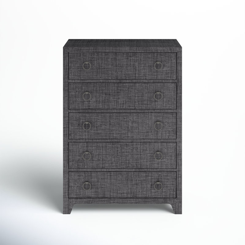 Cleo 5 - Drawer Raffia Chest, Charcoal Gray
