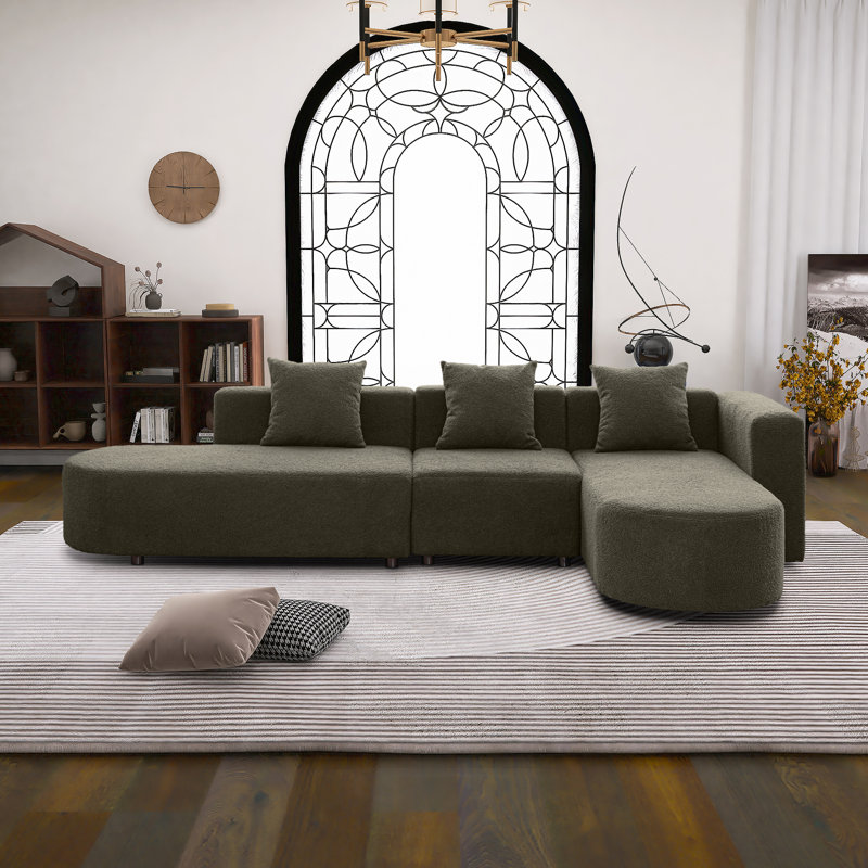 Élégant canapé moderne en forme de L avec 3 coussins, Retour à droite, Polyester vert
