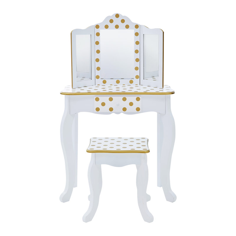 Teamson Kids Gisele Wooden Polka Dot 2-pc. Play Vanity for Accessories, White/Gold
